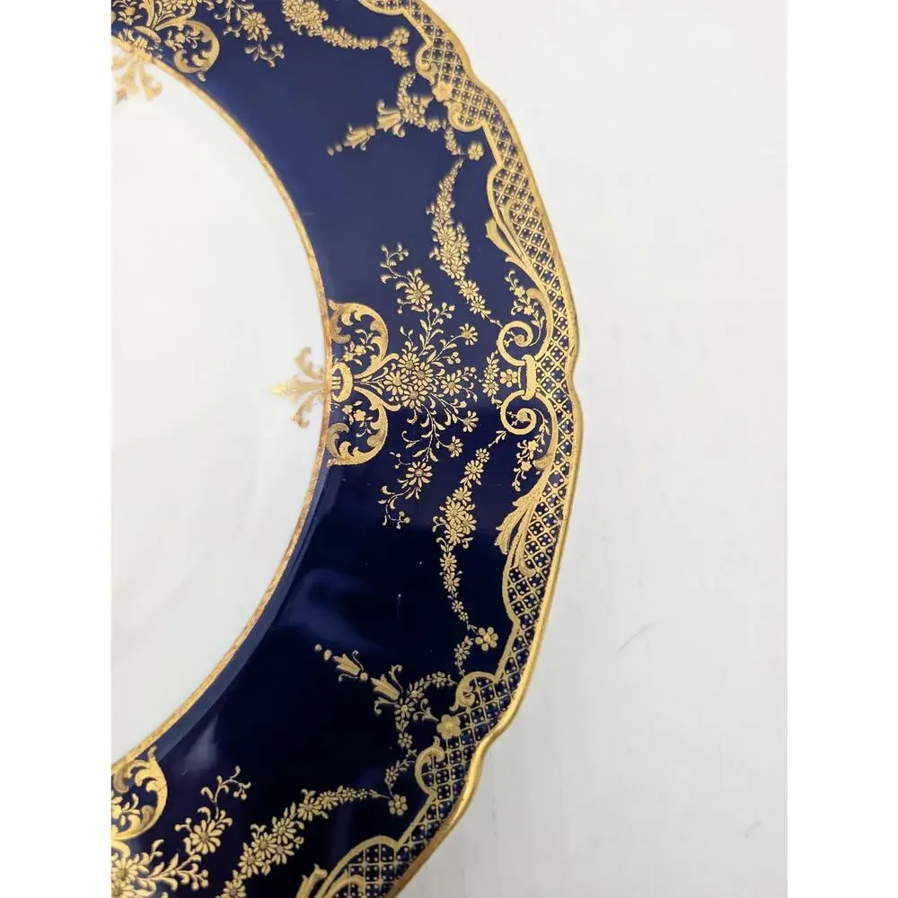 1922 Royal Doulton Dinner Plate Cobalt Blue Gold Gilt Edwardian Bone China